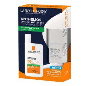 LA ROCHE-POSAY - anthelios UVmune 400 oil control fluid SPF 50+, 50ml, αντηλιακό προσώπου κατά της λιπαρότητας + ΔΩΡΟ toleriane